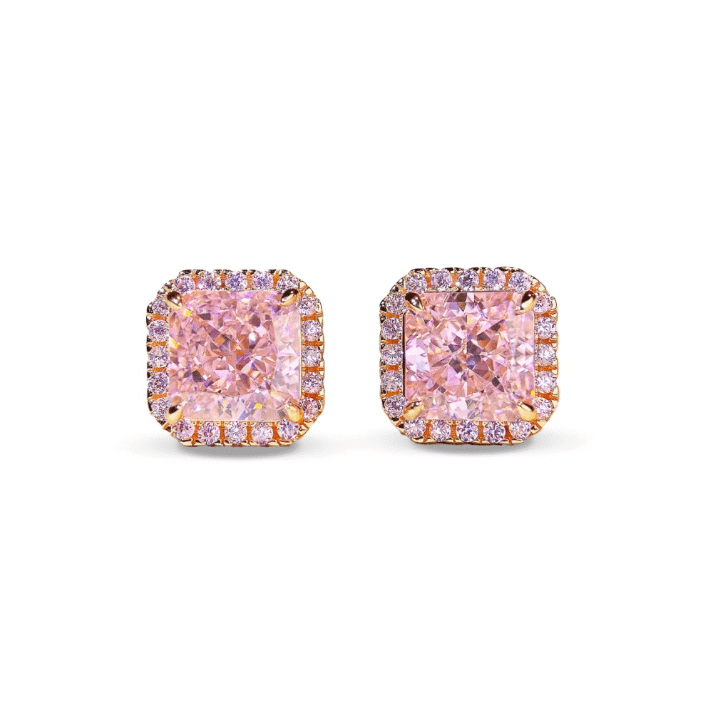 Elegant Pink Square 925 Silver CZ Earrings