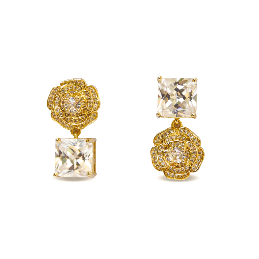 Rose Gold-Plated Transparent CZ Rose Stud Earrings